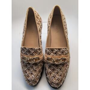 Talbots Leighton Chain Metallic Boucle Loafers Ivory and Gold, Size 9.5M Women's